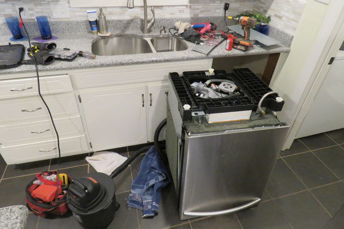 Dishwasher pulled out for repair